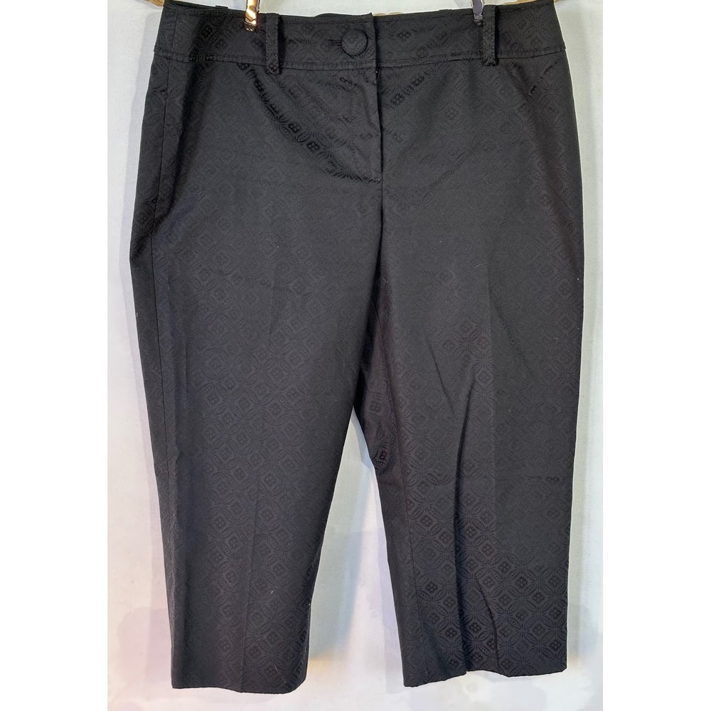 Ann Taylor Margo Cropped Jacquard Pants Capris Womens 6P Black Capsule Old Money